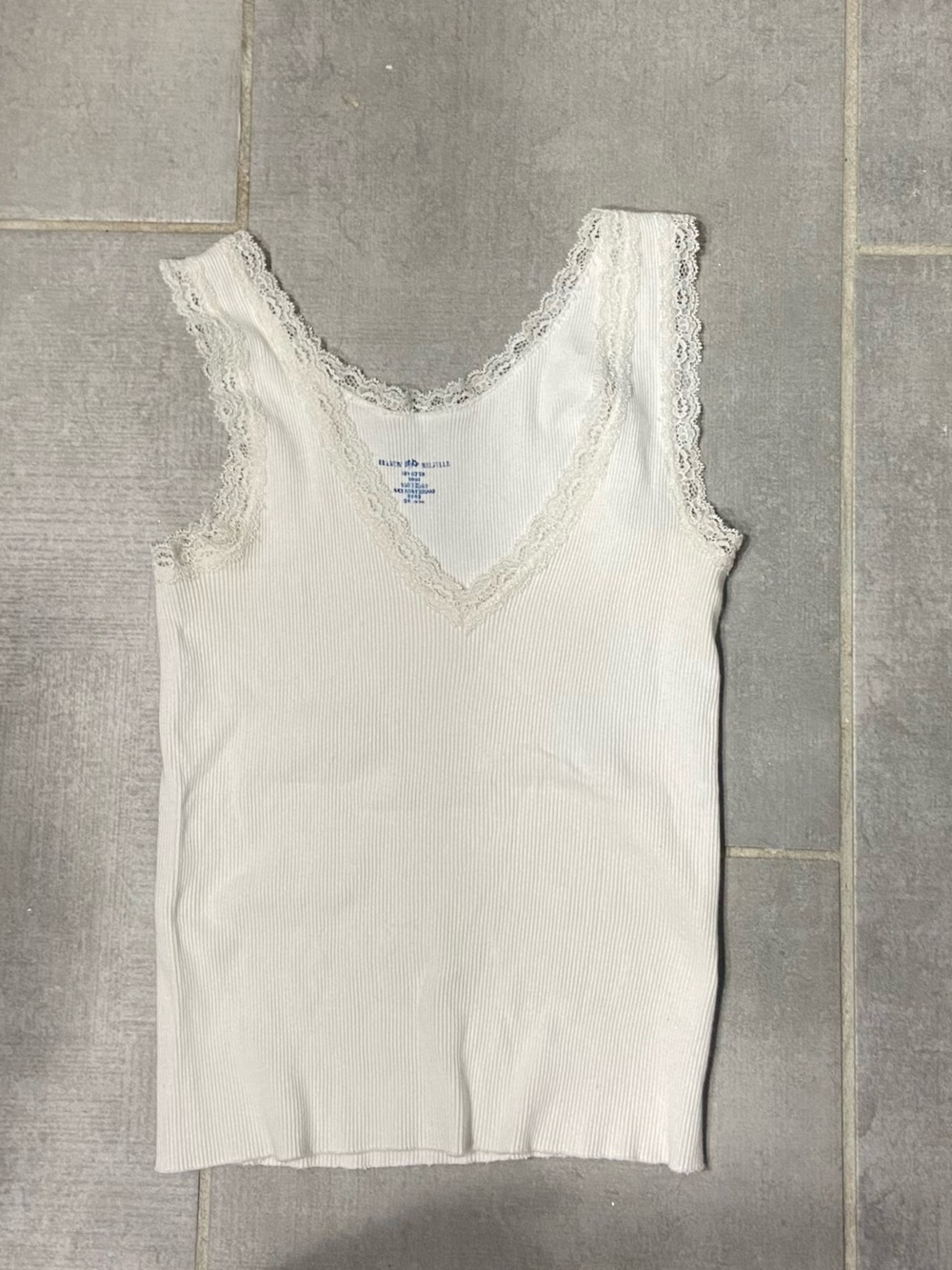 Brandy Melville White Ribbed Lace-Trim Tank Top
